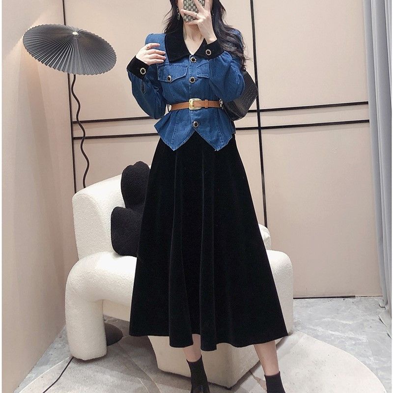 Bộ Áo Sơ Mi Denim + Chân Váy Lưng Cao Thời Trang Retro Cao Cấp Cho Nữ 2022