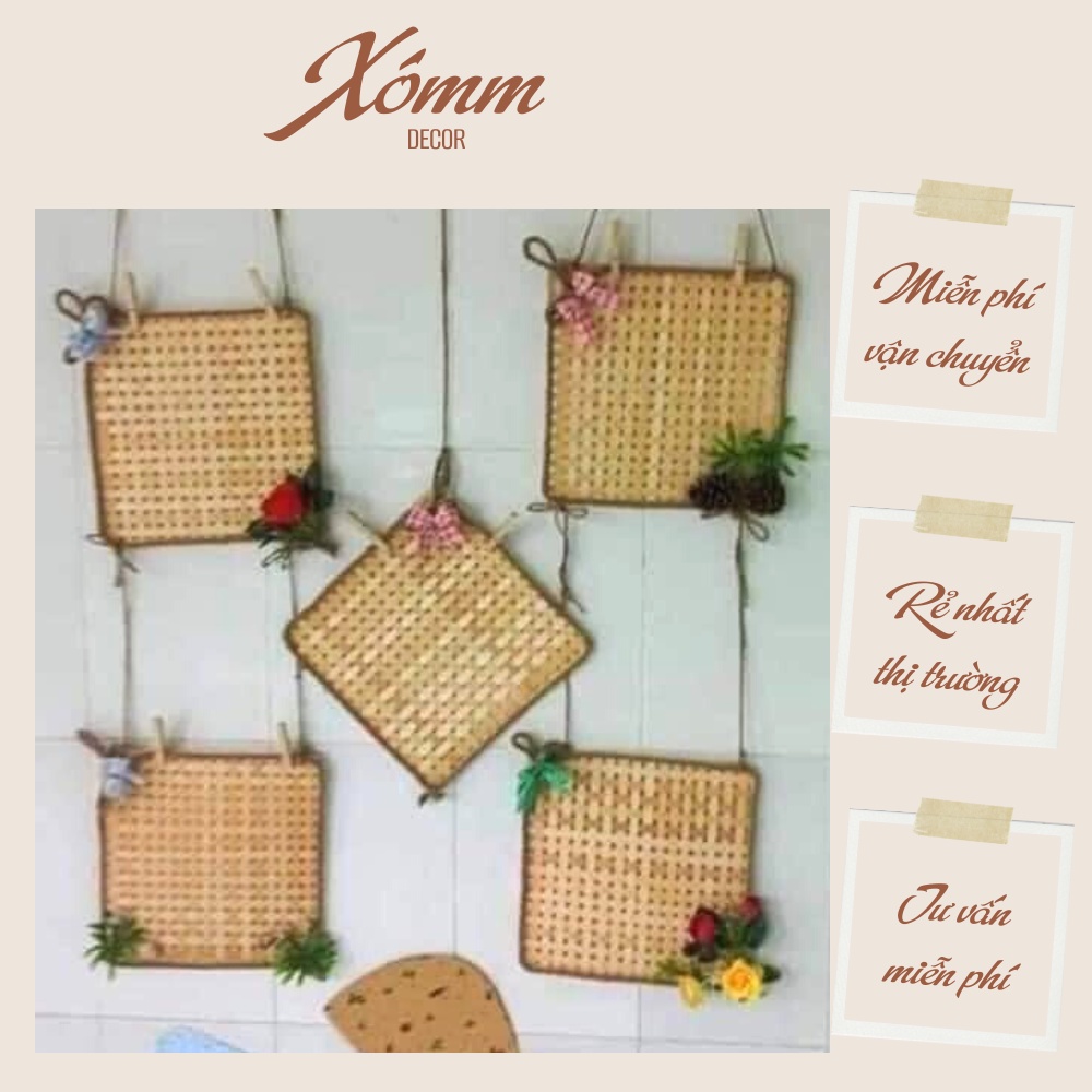 Tấm tre đan, mành tre, mẹt tre vuông trang trí, decor trường mầm non, trang tí tết, trang trí khánh, biểu ngữ
