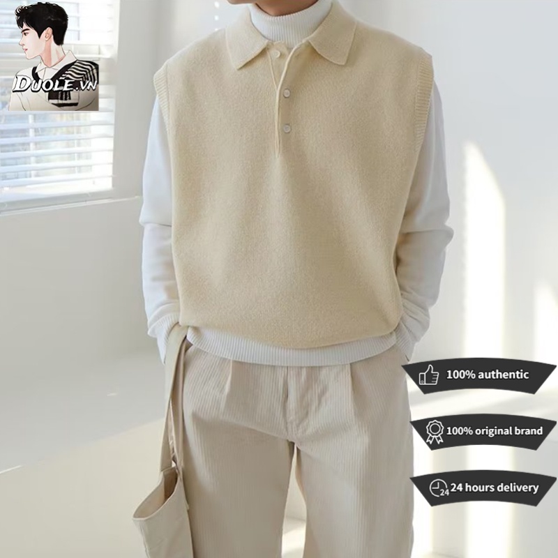 【4color m-3xl】áo khoác cardigan len cài nút không tay chất lượng cao phong cách vintage simple vest nam Hàn Quốc fashion áo len không tay nam cotton áo len form rộng đen sweater áo len nam hàn quốc
