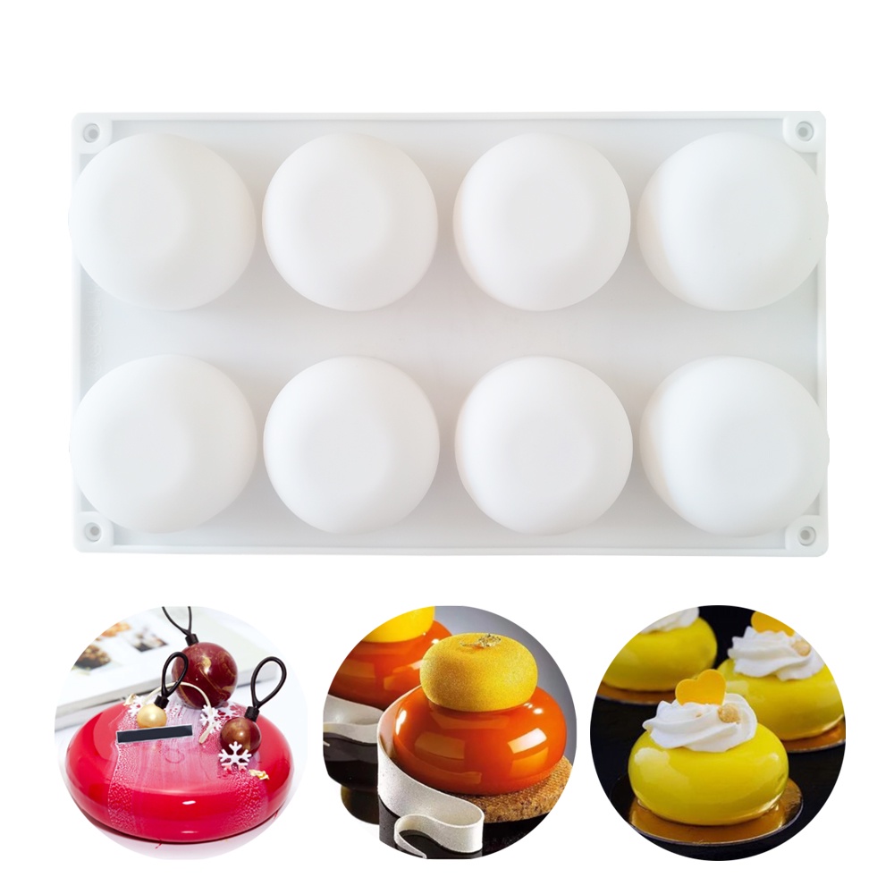 Khuôn Silicone Tròn 8 Ngăn Làm Bánh Kem / Chocolate / Pudding / Bánh Mì Tráng Miệng DIY