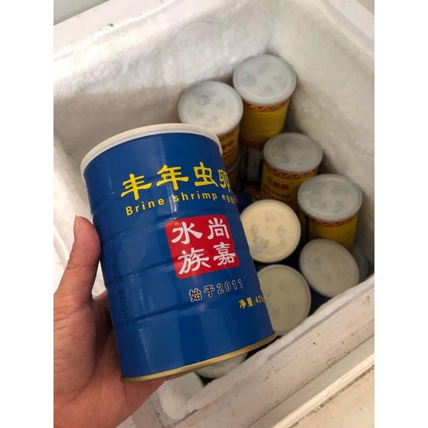 Trứng Artermia lon xanh 425gram date mới tỉ lệ nở cao date mới