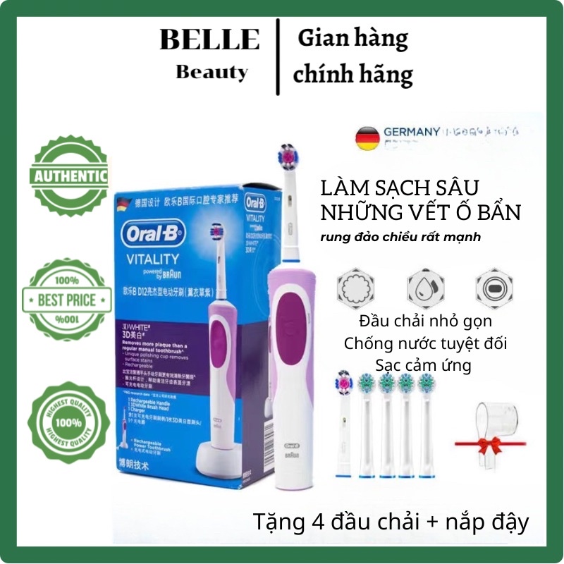 [Mua1tặng4] Bàn chải điện đánh răng Braun OralB, bàn chải Oral b D12 Vitality chính hãng làm sạch răng,hạn chế viêm nướu