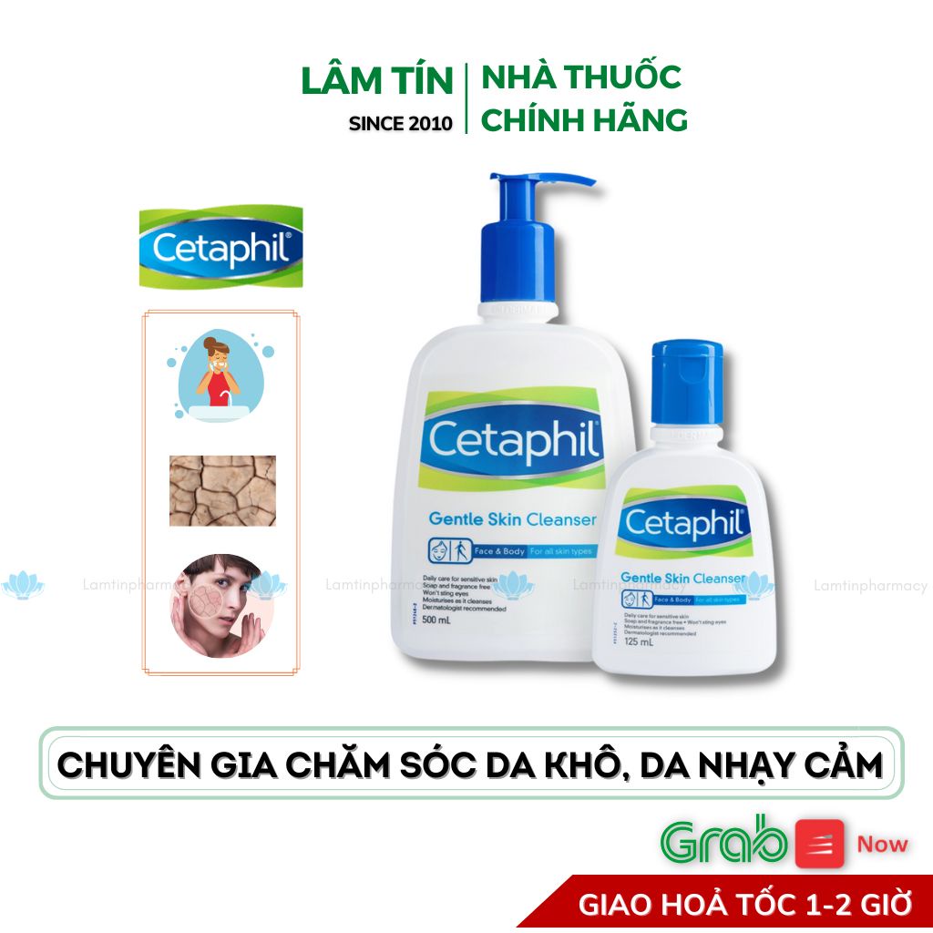 Sữa rửa mặt và tắm gội cetaphil gentle skin cleanser, làm sạch và dưỡng ẩm da chai 125ml, 500ml, 591ml