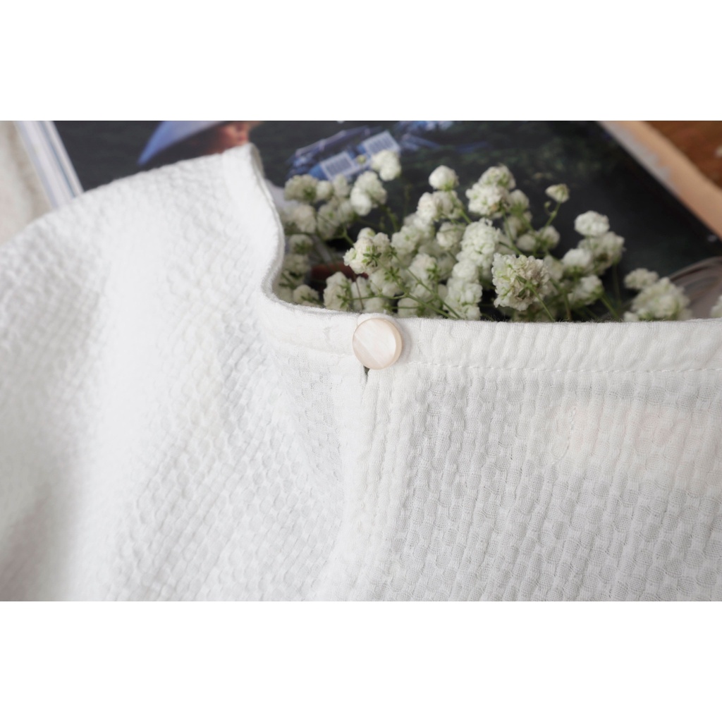 Áo xốp cotton KANAMY cổ tròn màu trắng