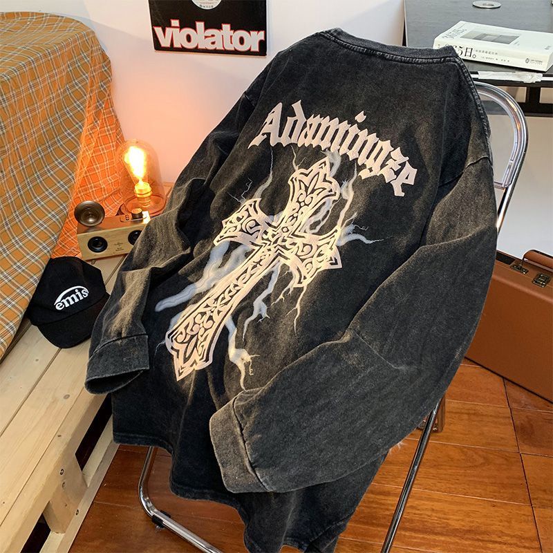 Áo Thun Tay Dài Cổ Tròn Dáng Rộng Phong Cách Âu Mỹ Thời Trang Mùa Thu Cho Nam