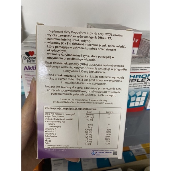 Viên Uống Bổ Mắt Doppelherz Aktiv Na Oczy Total -  Bổ Sung Vitamin A, Chống Mỏi Mắt, Tăng Cường Thị Lực