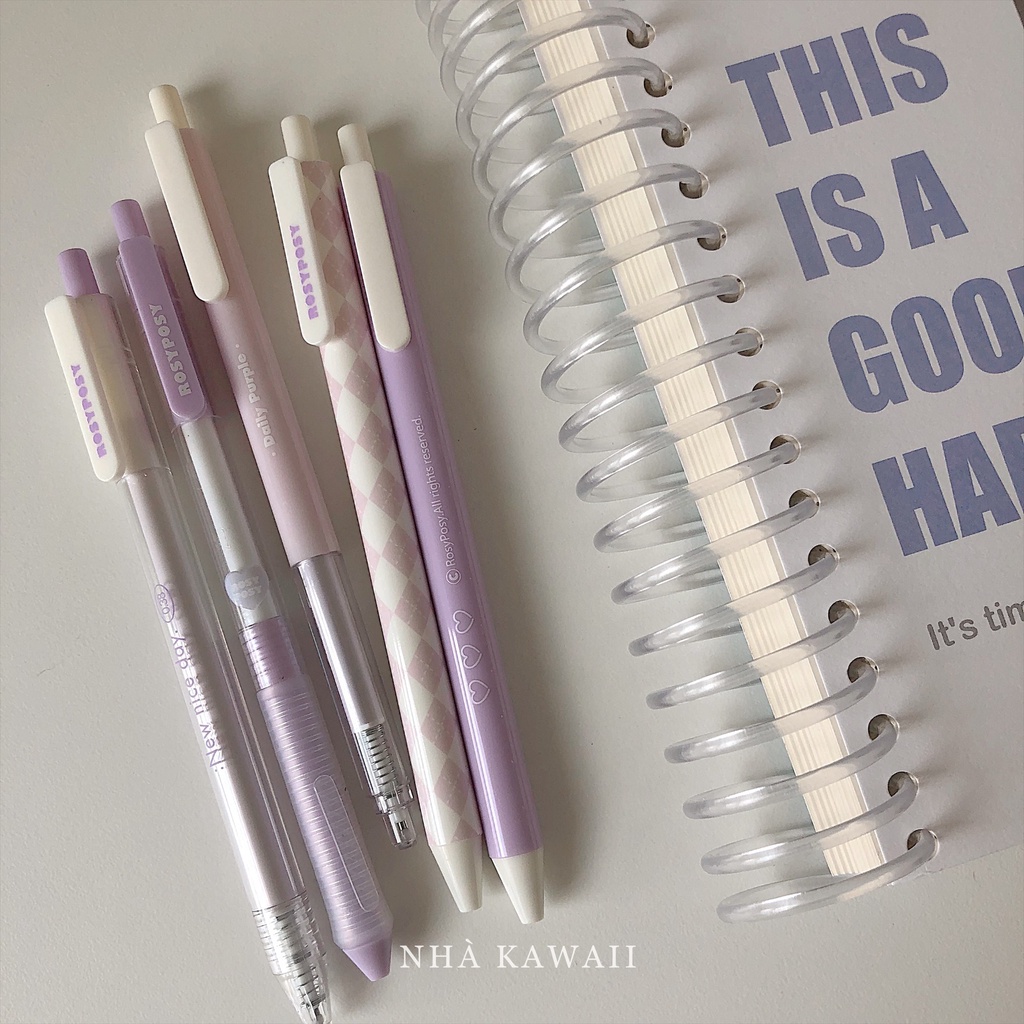 Set bút gel đen Rosy Posy phong cách Hàn Quốc theo tone màu xinh xắn