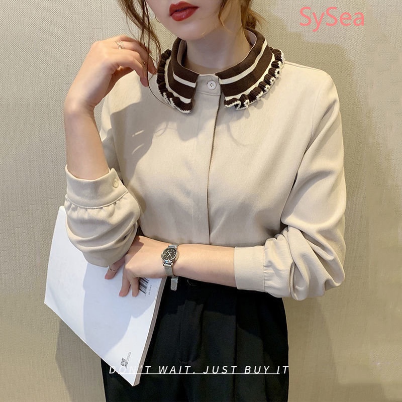 Áo Kiểu Vải Nhung Kẻ Cổ Điển Mùa Thu Kích Thước Lớn Cho Nữ