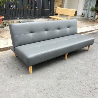 Ghế sofa bed gấp gọn thành giường dài 1m8 bọc simili màu xám giao hàng toàn quốc