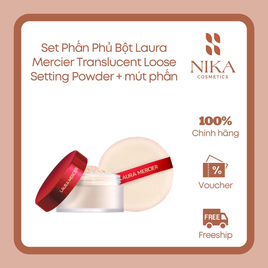 Set Phấn Phủ Bột Laura Mercier Translucent Loose Setting Powder + mút phấn [Nika Cosmetics]