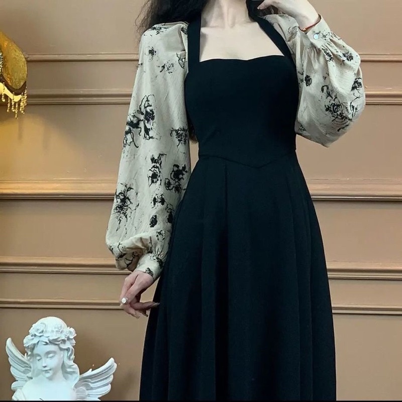 Váy dáng dài kiểu cổ Pháp tay bồng