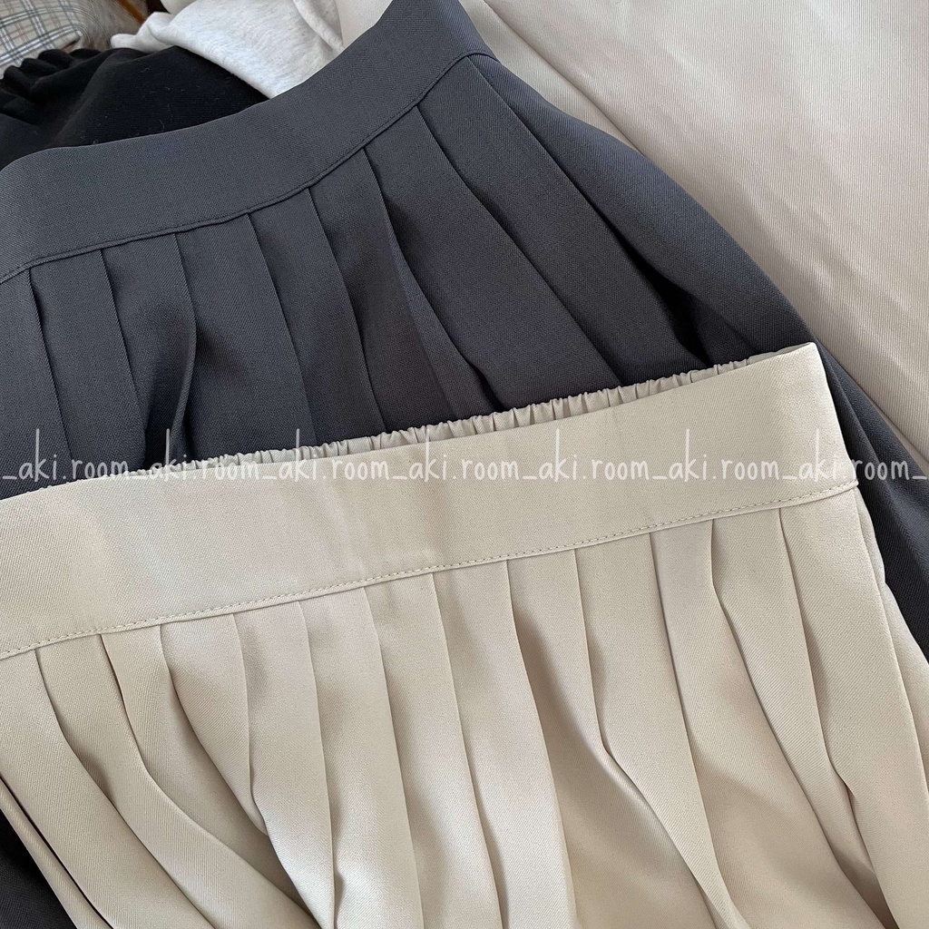 Chân váy dài xếp ly nhỏ mặt trước cạp lưng chun chất cát (có lớp lót) 9156
