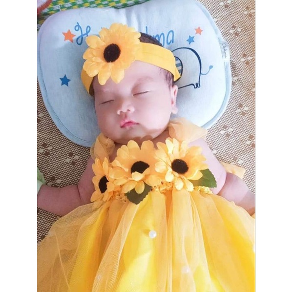 Đầm bé váy, Váy công chúa tutu dễ thương cho bé - hoa hướng dương+ Ảnh thật