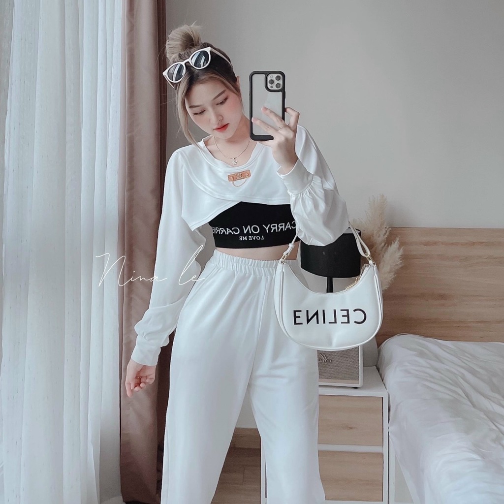 (FreeShip 2022) Sét bộ nữ 3 món,bộ thể thao ống bo có túi,chất cotton xịn chuẩn shop có tang gài áo,lên from siêu xinh