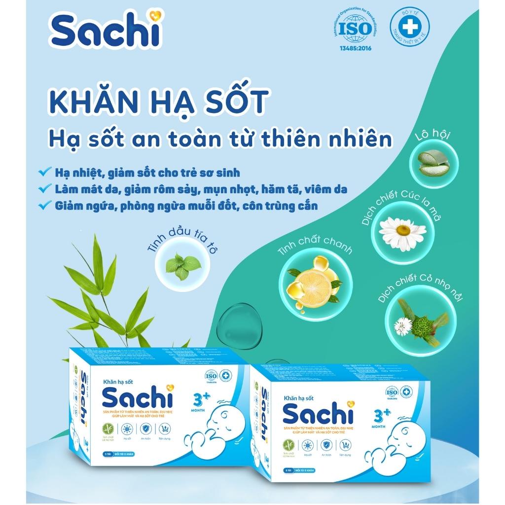 Khăn Lau Hạ Sốt Cho Bé SACHI 0+ Hộp 5 Gói x 5 Khăn Giúp Hạ Nhiệt Hỗ Trợ Giảm Sốt, Làm Mát An Toàn Và Hiệu Quả