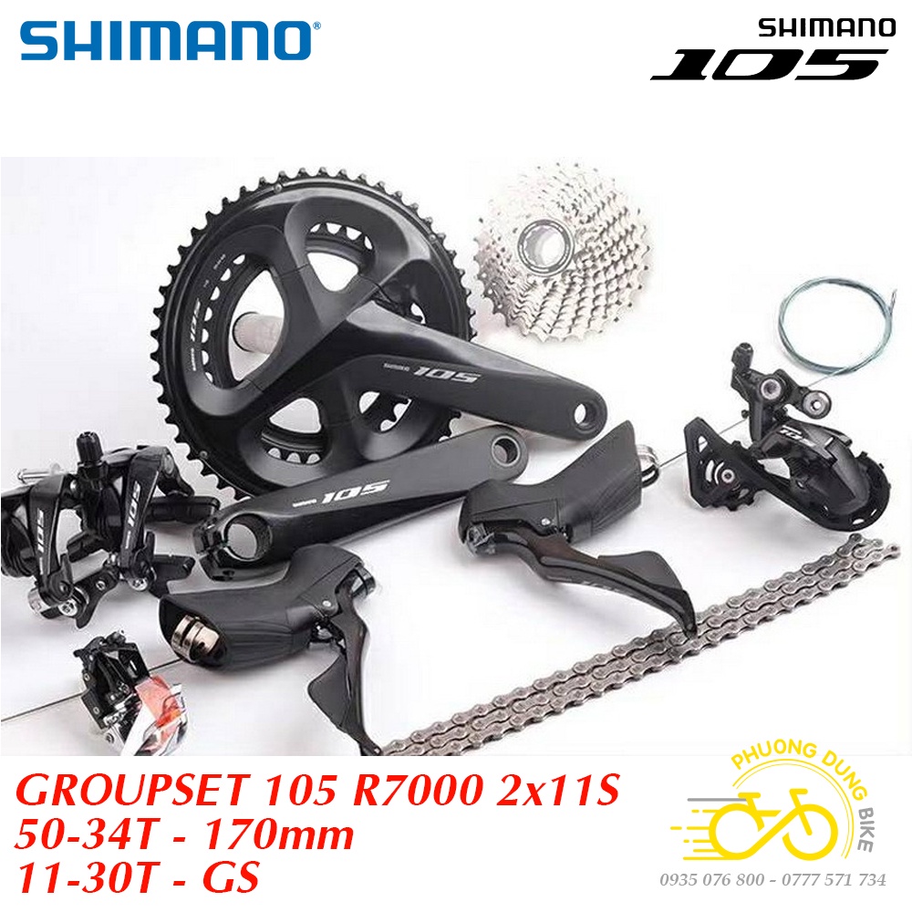 Bộ groupset chuyển động xe đạp SHIMANO 105 R7000 - 50-34T 170mm - 11-30T - GS