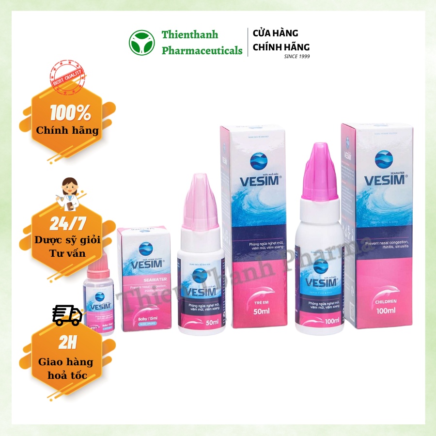 Xịt muối biển sâu Vesim Hồng dành cho trẻ em, em bé sơ sinh nước biển sâu 450m xịt thông thoáng mũi họng cho bé