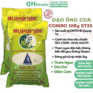 Combo 10kg gạo st25 ông cua - chính hãng dntn hồ quang trí - mềm, dẻo, dai, thơm, ngọt cơm - 2 túi 5kg