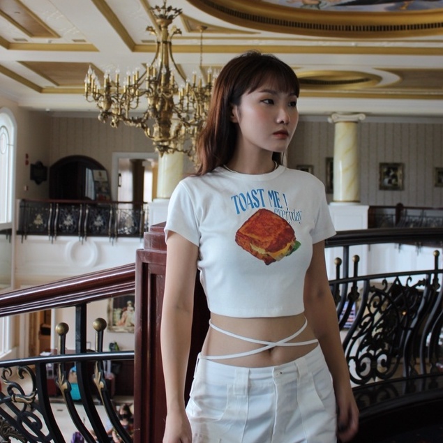 Good Letter H - Áo Thun Crop Top Khoét Lưng Cột Dây - Sandwich Croped Top