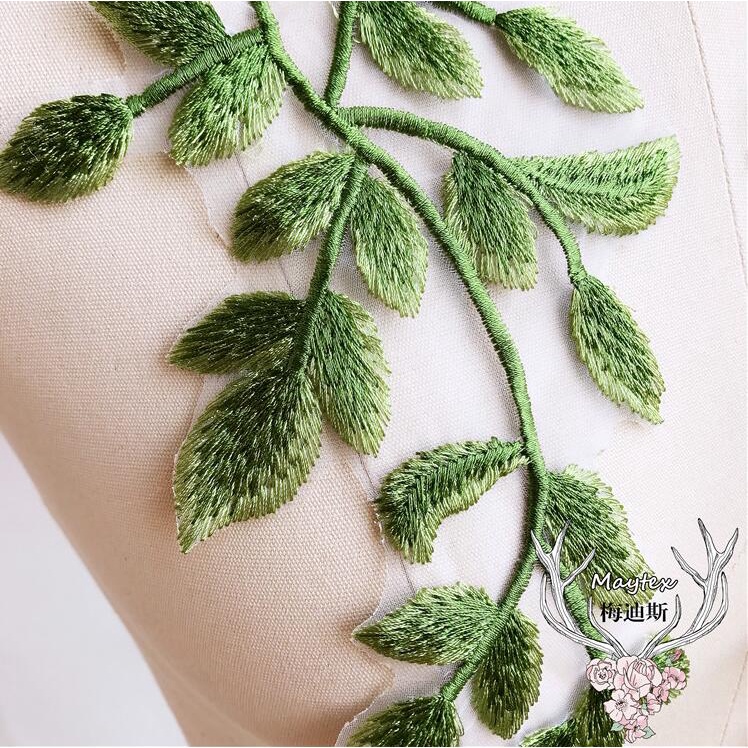 1 Cặp Miếng Vá Quần Áo Ren Hình Lá Xanh 31 * 12CM