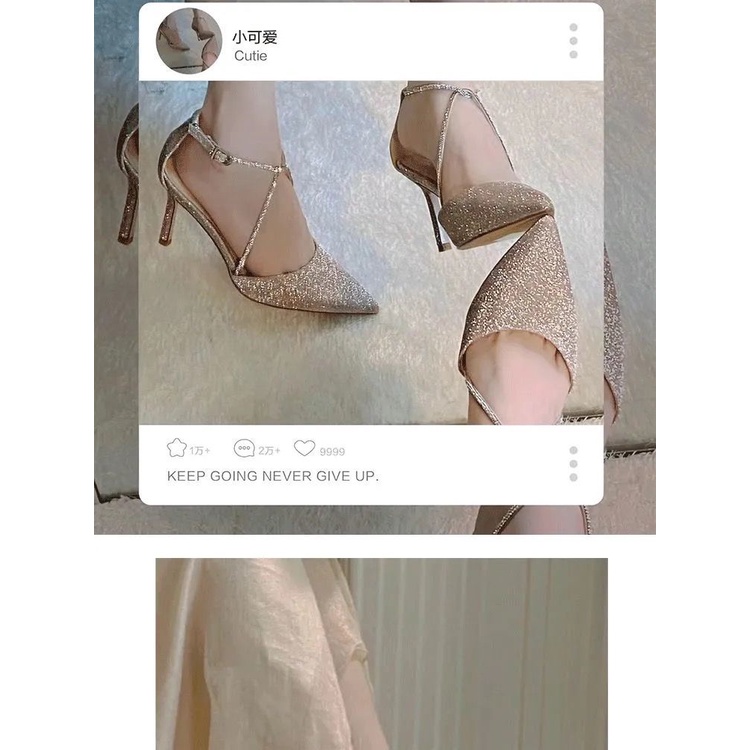 Giày Cao Gót Sandal Mùa Hè Có Khóa Cài Đính Đá Lấp Lánh Phong Cách Mới Cho Nữ