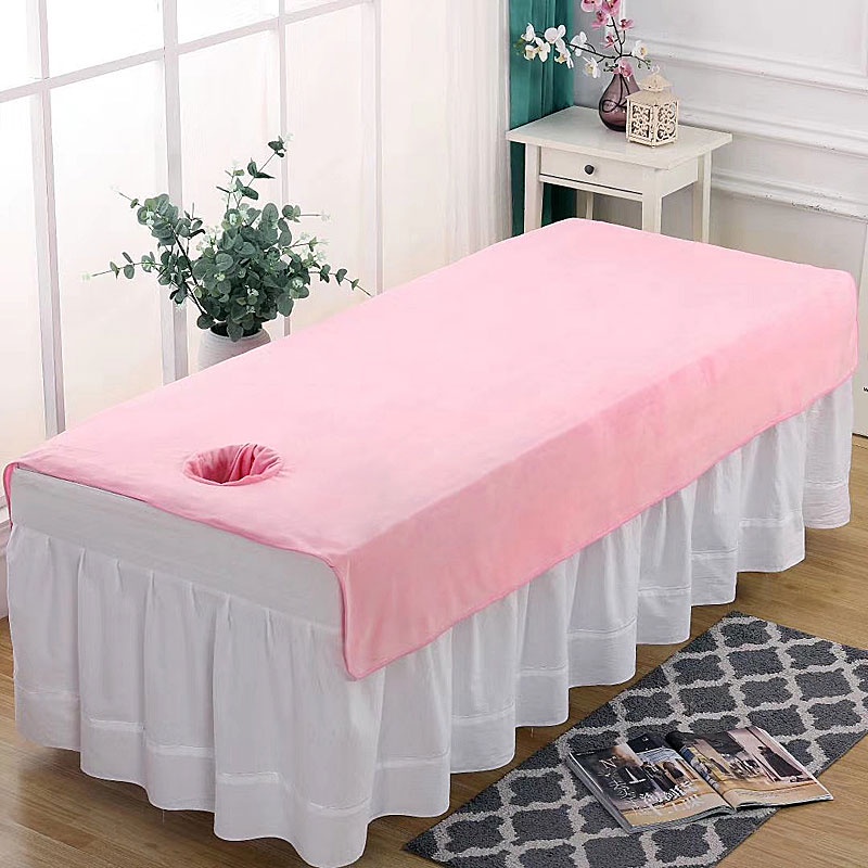 Ga Trải Giường Mát Xa SPA Vải Nhung San Hô Dày Mềm Mại Màu Trơn