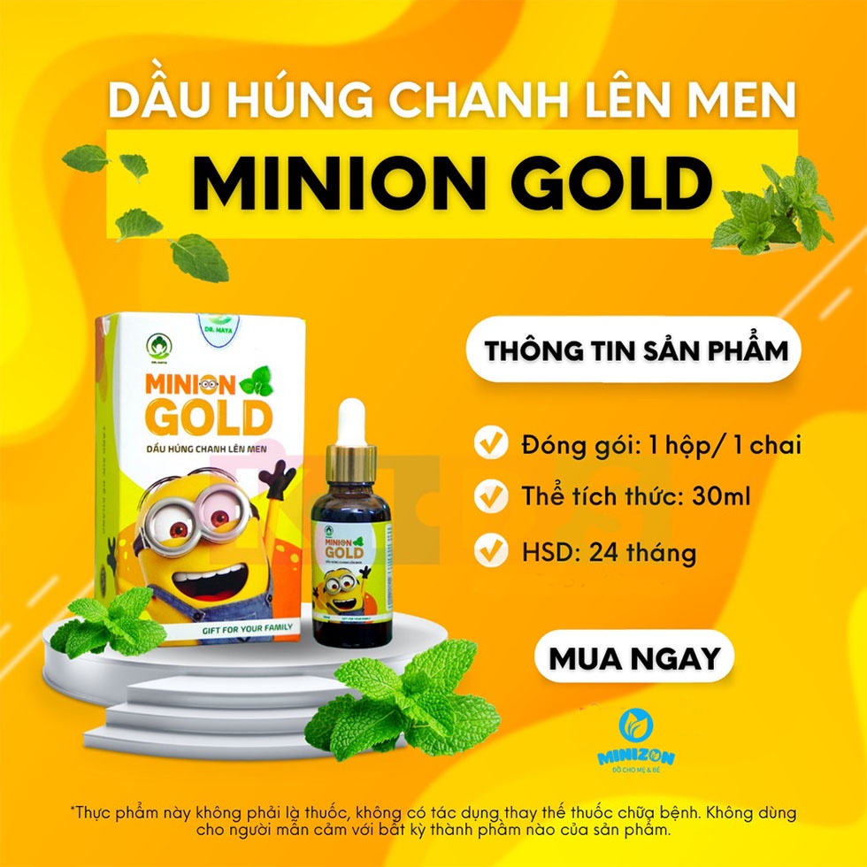 Tinh dầu húng chanh lên men Minion Gold 30ml giảm ho, khò khè, tăng đề kháng cho bé