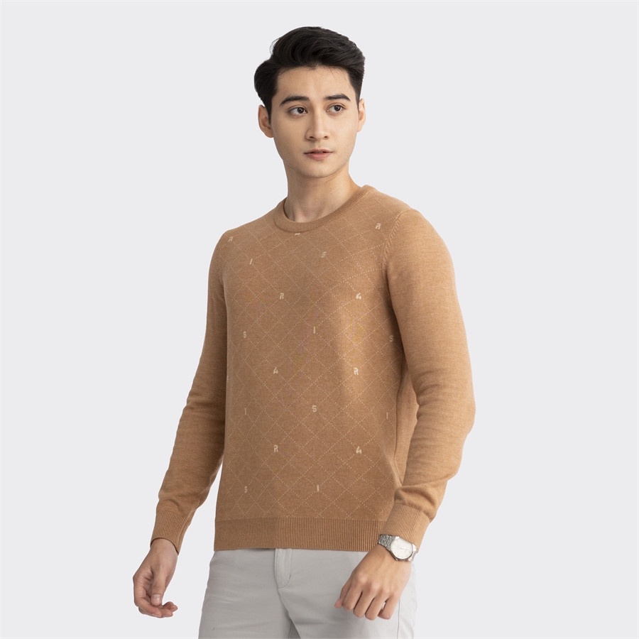 Áo len Aristino thiết kế cổ tròn, dệt hình thoi thời thượng, tinh tế, không bai dão, hạn chế xù lông - AWO004W2