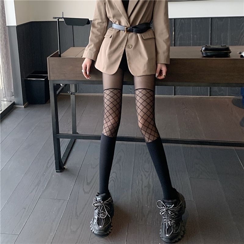 Quần Tất Lụa Đen Phối Lưới Gợi Cảm Phong Cách Mới Cho Nữ