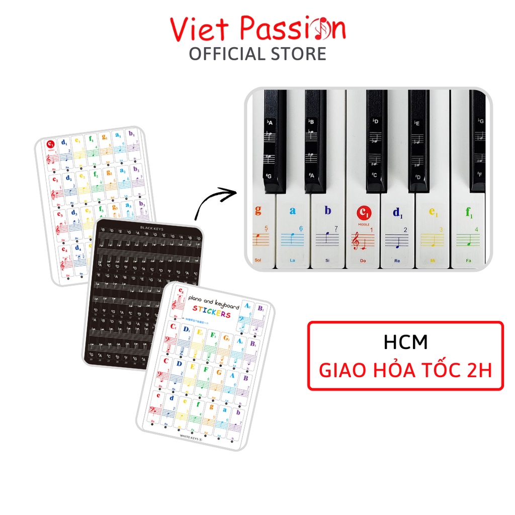 Sticker dán nốt bàn phím đàn piano organ Decal đánh dấu vị trí note nhạc dùng cho các phím đàn 88 76 61 54 36vietpassion