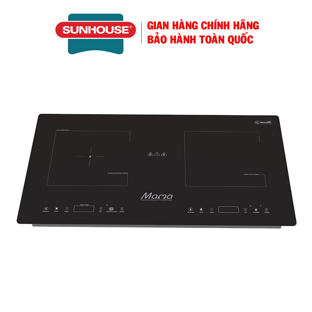 Combo Bếp đôi điện từ hồng ngoại Sunhouse MAMA MMB9100VN + Máy hút mùi kính cong Sunhouse SHB6626