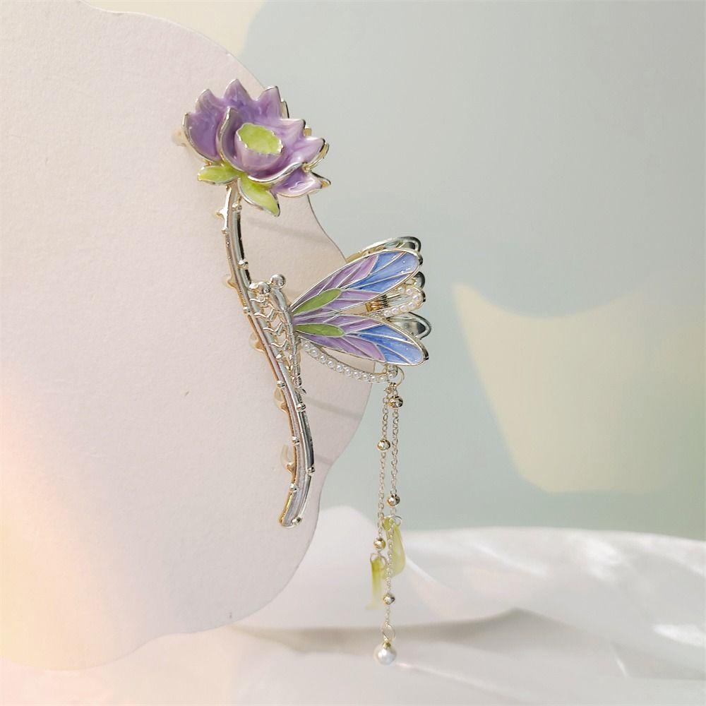 Kẹp Tóc Hình Hoa Sen / Cá Mập Cỡ Lớn Phong Cách Hanfu Thanh Lịch Cho Nữ