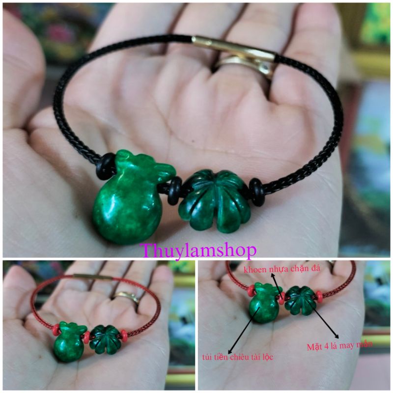 Vòng tay nam nữ song tài lộc mic túi tiên và mặt 4 lá may mắn