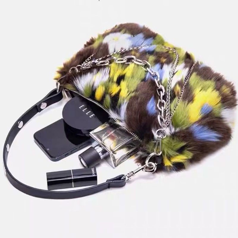 MISCHA Túi Xách Lông Nhung Mềm Mại Phối Dây Xích Thời Trang Thu Đông Dành Cho Nữ