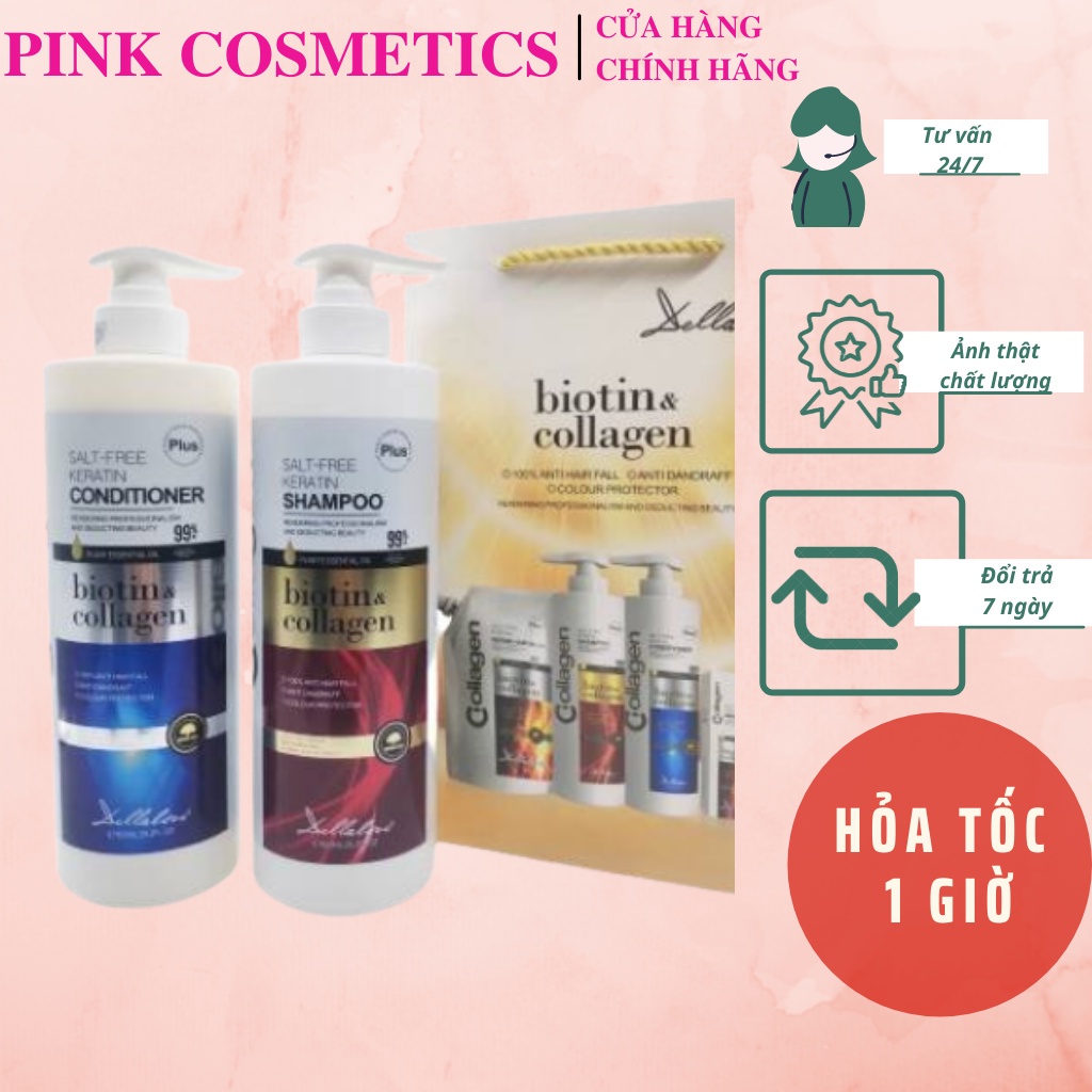 Cặp Dầu Gội Xả Biotin Collagen Plus 850ml  - Hàng Chính Hãng PINK COSMETIC