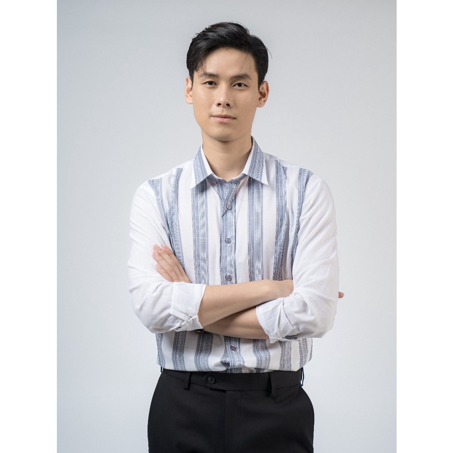 OWEN - Áo sơ mi dài tay Owen Regular fit chất sợi tre kẻ dọc xám 220127