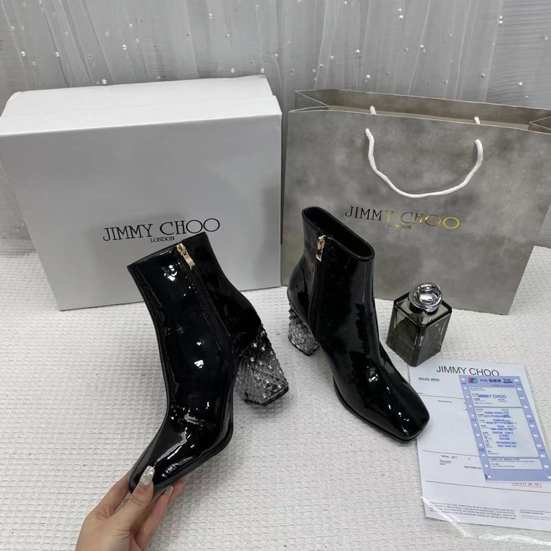 Boot cao gót JM choo trơn bóng gót đá 7p fullbox