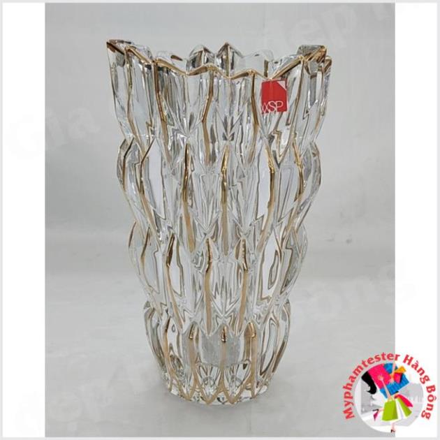 LỌ HOA THỦY TINH CAO 30CM LƯỢN SÓNG PHẨY VÀNG CAO CẤP