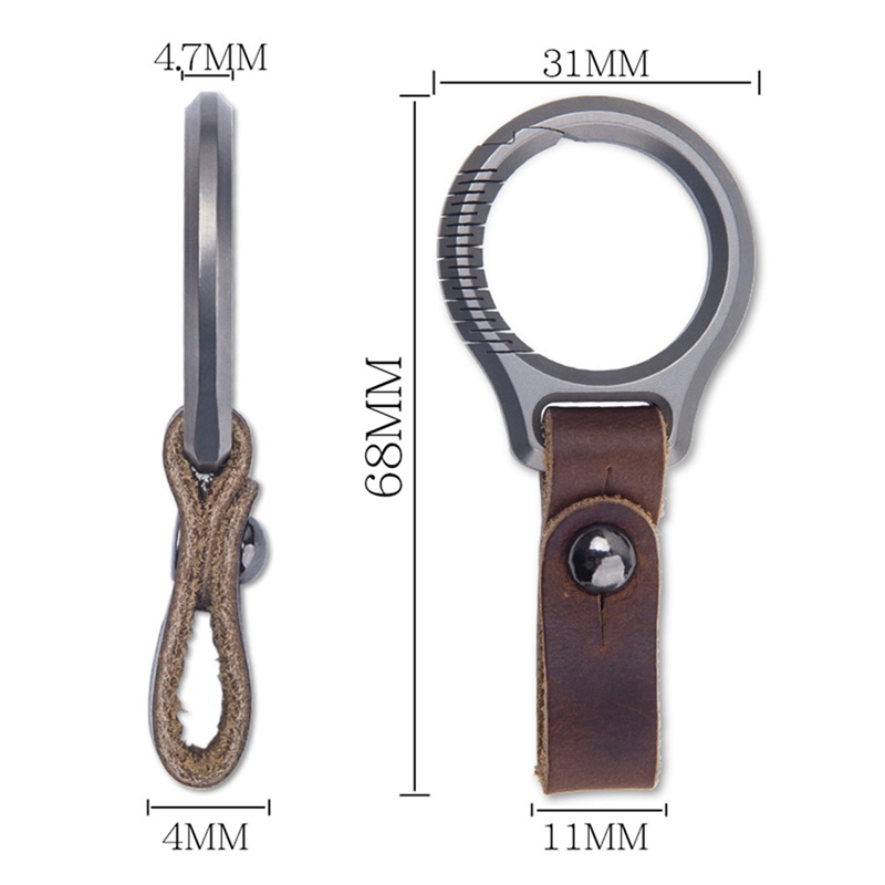 Titanium Alloy Keychain Car Keychain Pendant Cowhide Strap Pendant EDC Tool Men's Gift Gift