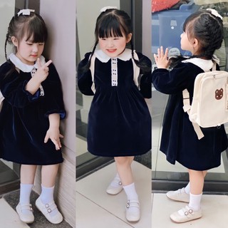 B33- váy nhung than cổ trắng cúc ngọc