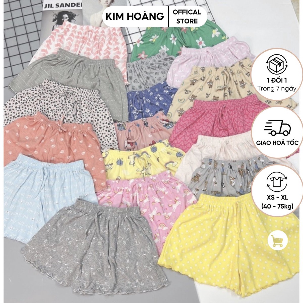 Quần short thun xoè nhiều hoạ tiết cạp chun