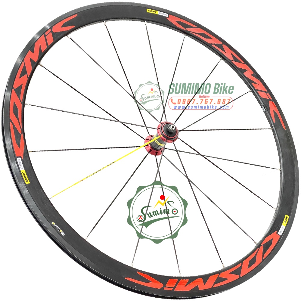 Bánh bộ nhôm MAVIC Cosmic Pro 700c 4cm - Đùm áo carbon - Thắng vành - Tem đỏ
