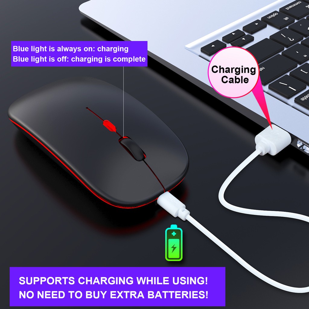 Chuột Quang Không Dây 2.4G 1600DPI Nhiều Màu Sắc Có Thể Sạc Lại Dành Cho PC Laptop