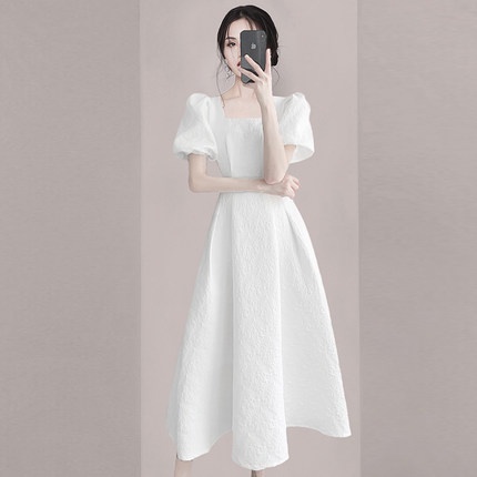 Đầm Cổ Vuông Dự Tiệc Midi Dáng Dài Tay Phồng Tiểu Thư Thanh Lịch