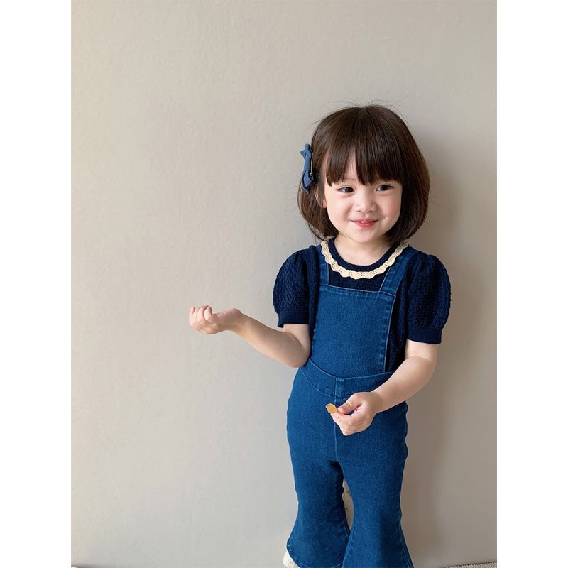 Quần Yếm Jeans Lưng Cao Ống Loe Cho Nữ