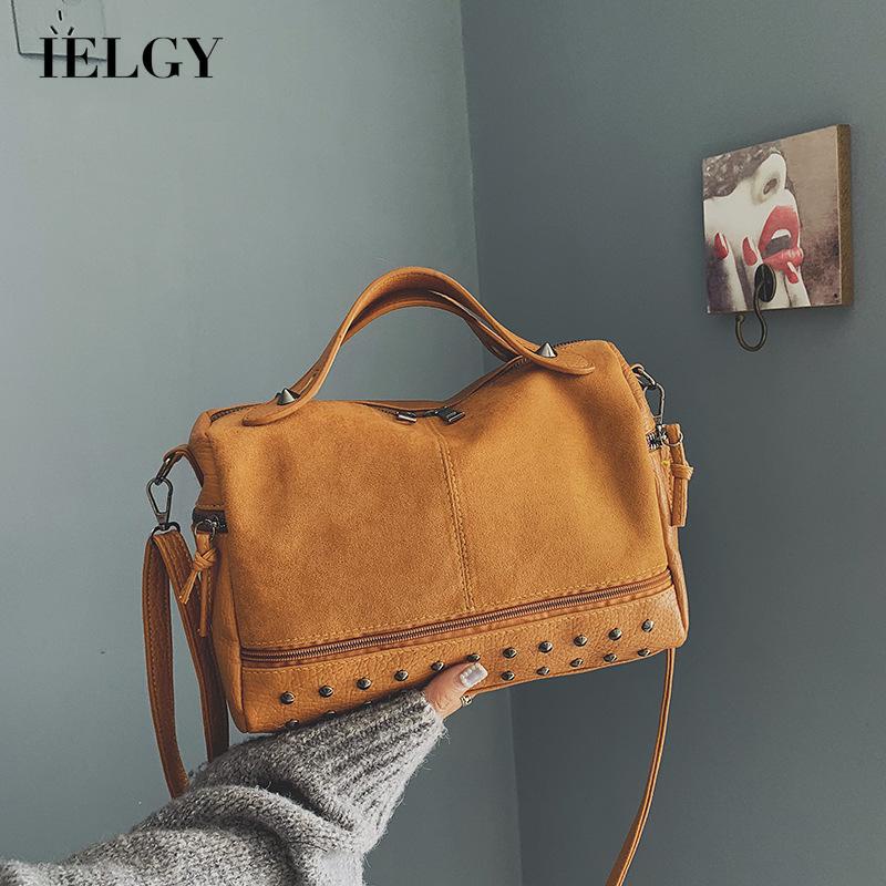 Túi đeo vai IELGY mờ đính đinh tán phong cách vintage thời trang