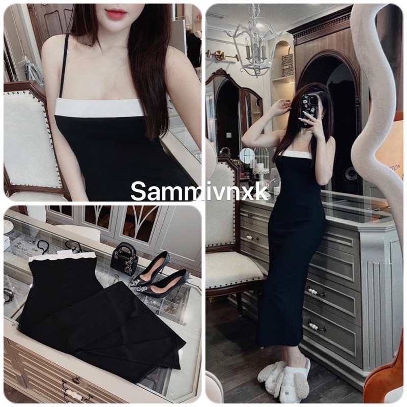 V101-Đầm 2s phối viền trắng dáng dài Sammivnxk☘️Váy hai dây body phối viền trắng☘️ Freeship