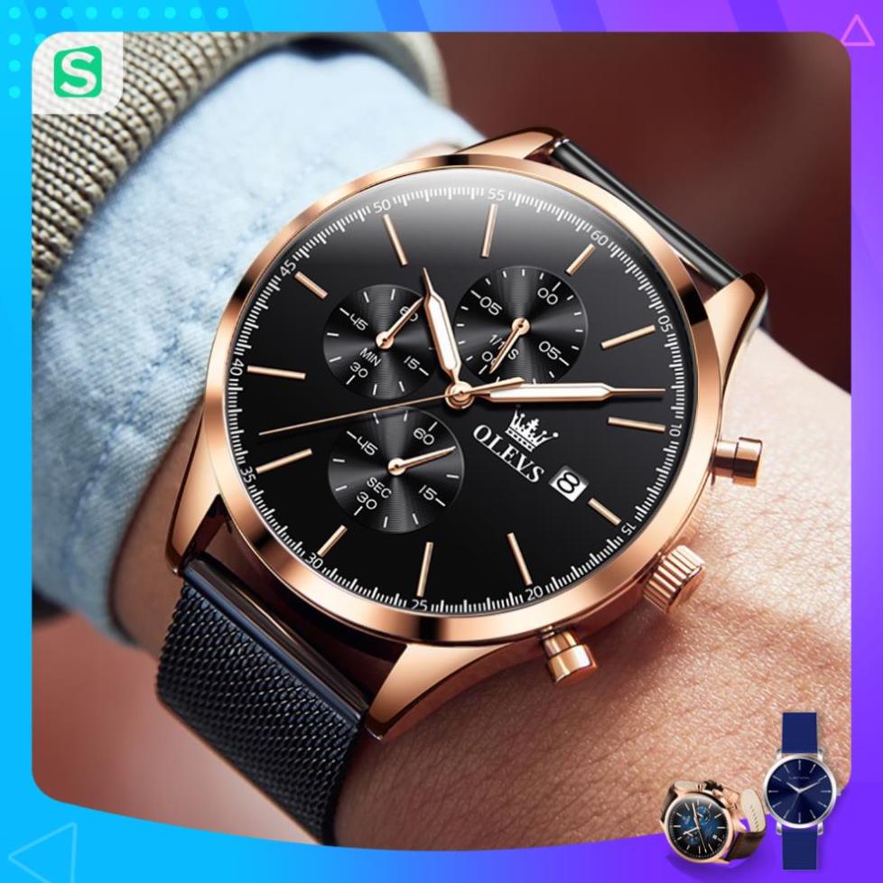 Đồng hồ nam chính hãng OLEVS 2881 Lịch dây đeo bằng thép không gỉ Có chức năng phát sáng chống thấm nước