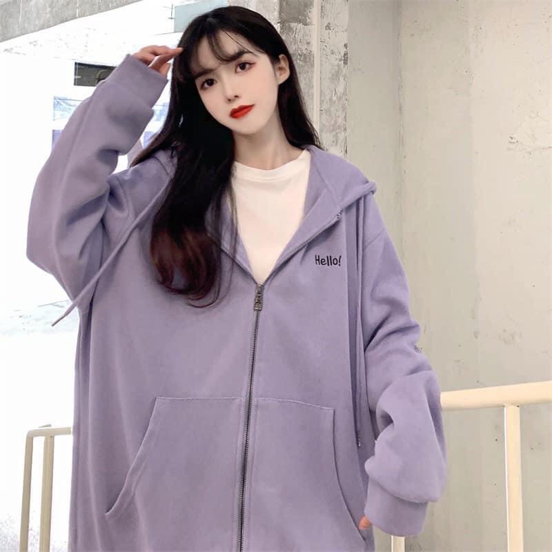 Áo hoodie nỉ unisex hello dáng rộng mũ trùm 3 màu from dưới 65kg-Minxy shop