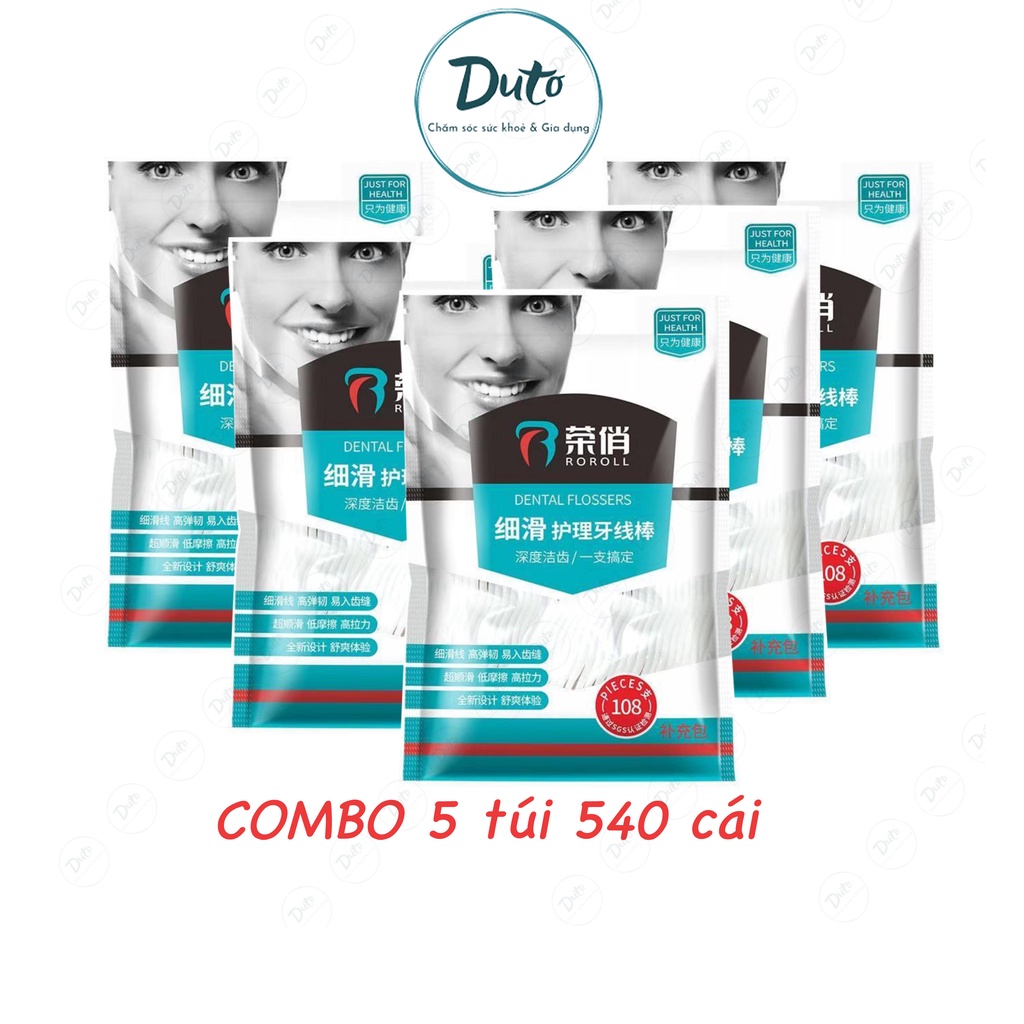 Combo 5 túi tăm chỉ nha khoa,túi đựng 108 cái tiện lợi,tiết kiệm và an toàn